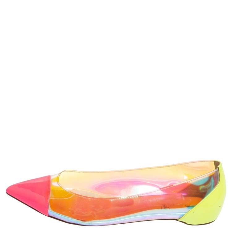Pre Owned Christian Louboutin Multicolor Patent Leather And PVC Riviera Flats Size 36.5