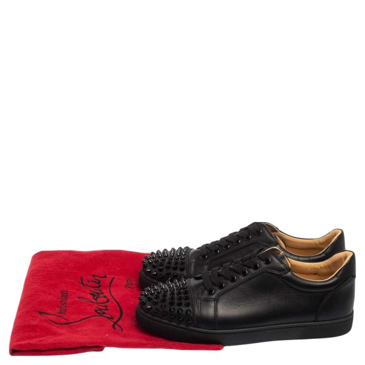 مملوكة مسبقًا Christian Louboutin Black Leather Louis Junior Spikes Low Top Sneakers Size 38