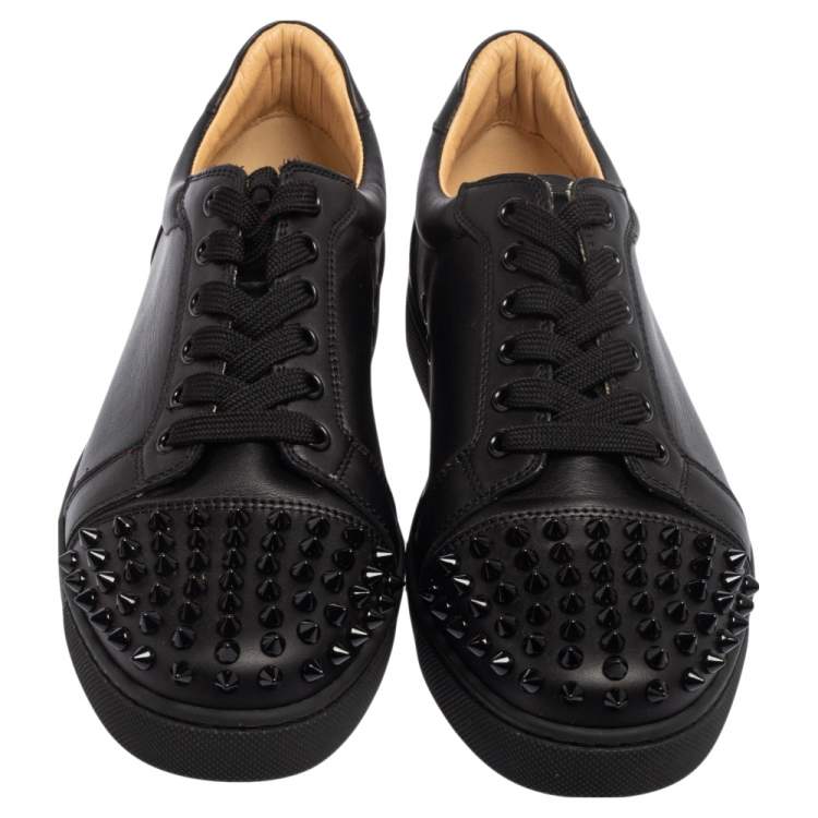 مملوكة مسبقًا Christian Louboutin Black Leather Louis Junior Spikes Low Top Sneakers Size 38