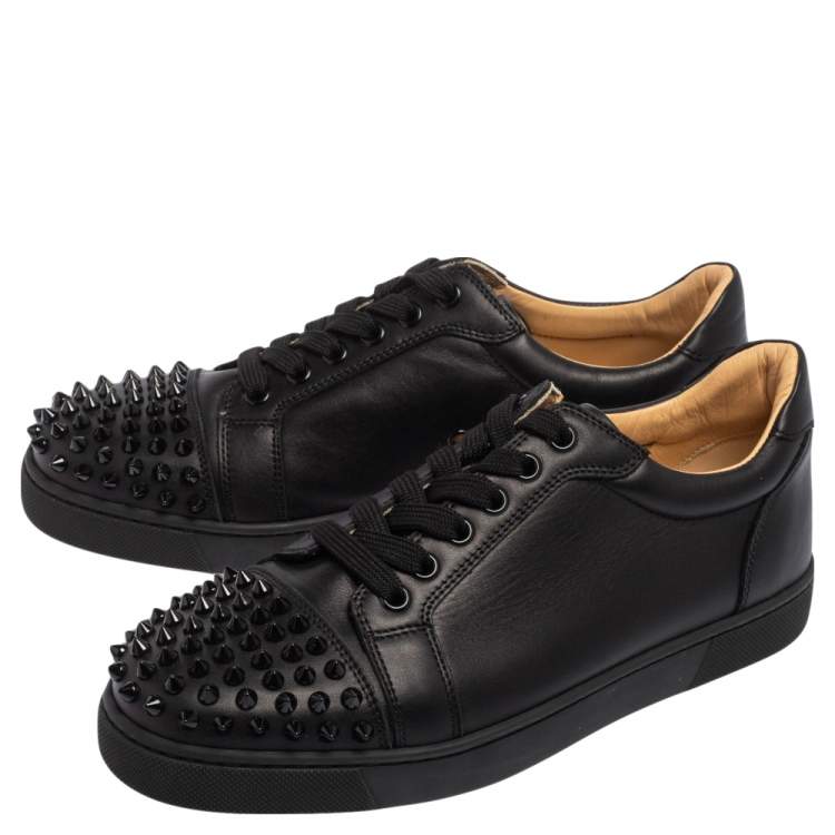 مملوكة مسبقًا Christian Louboutin Black Leather Louis Junior Spikes Low Top Sneakers Size 38