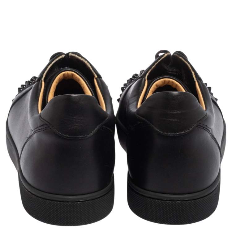 مملوكة مسبقًا Christian Louboutin Black Leather Louis Junior Spikes Low Top Sneakers Size 38