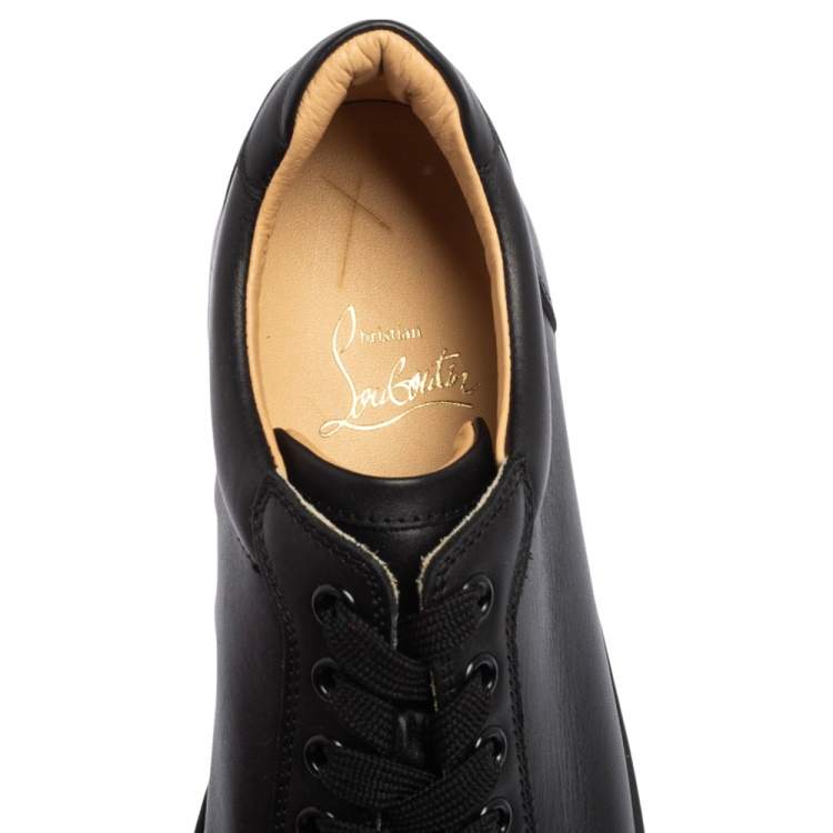 مملوكة مسبقًا Christian Louboutin Black Leather Louis Junior Spikes Low Top Sneakers Size 38
