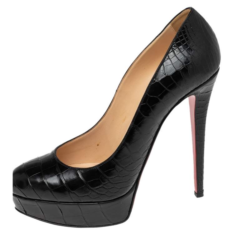 Pre Owned Christian Louboutin Black Crocodile Leather Bianca Platform Pumps Size 39.5