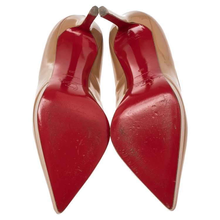 Pre Owned Christian Louboutin Beige Patent Leather Pigalle Plato Pumps Size 39