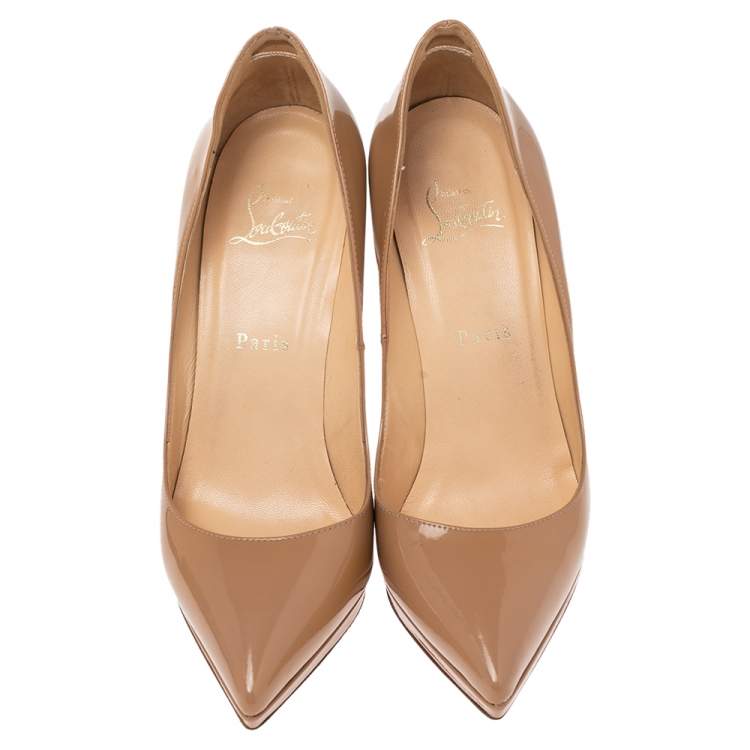 Pre Owned Christian Louboutin Beige Patent Leather Pigalle Plato Pumps Size 39