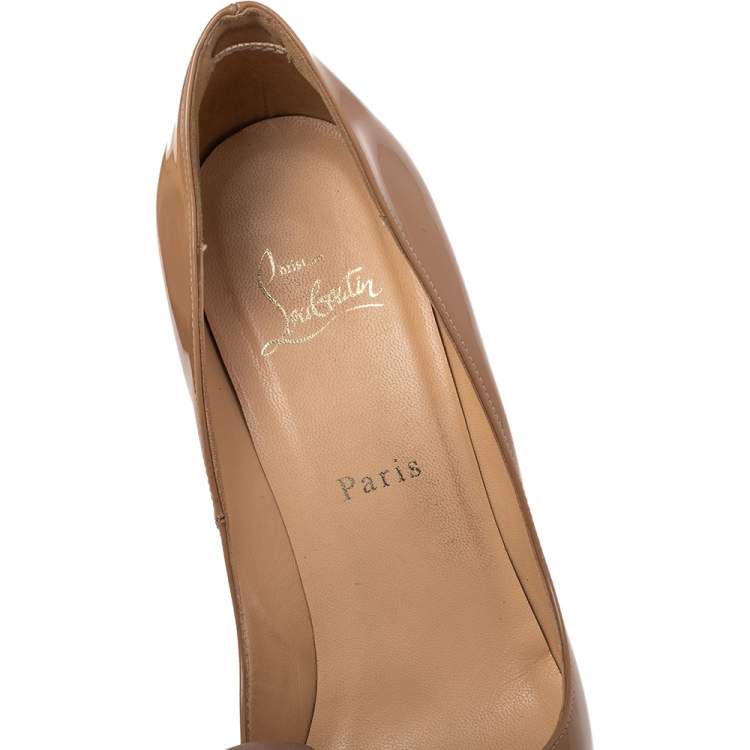 Pre Owned Christian Louboutin Beige Patent Leather Pigalle Plato Pumps Size 39