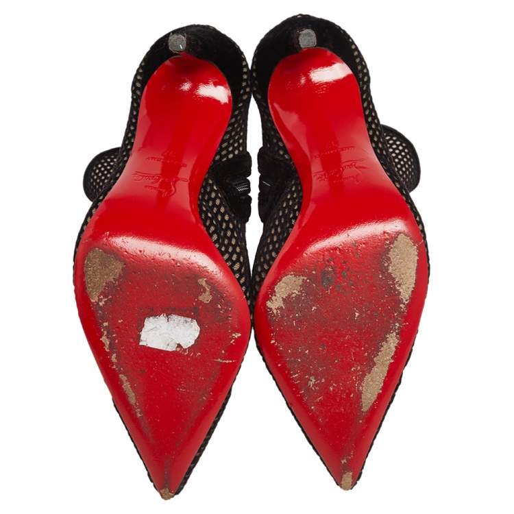 Pre Owned Christian Louboutin Black Suede And Mesh Zipper Detail Ankle Boots Size 37