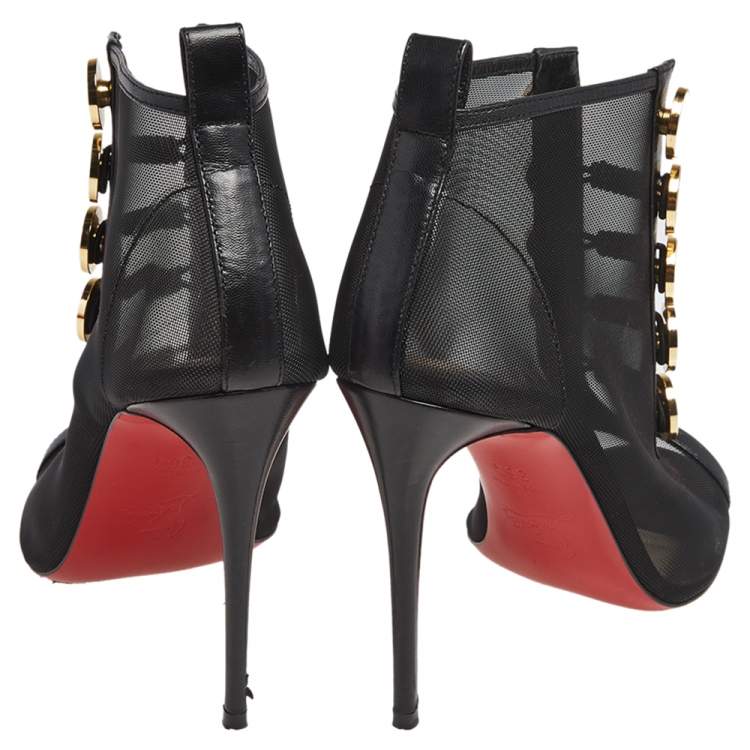 Pre Owned Christian Louboutin Black Mesh And Leather Marita Booties Size 36.5