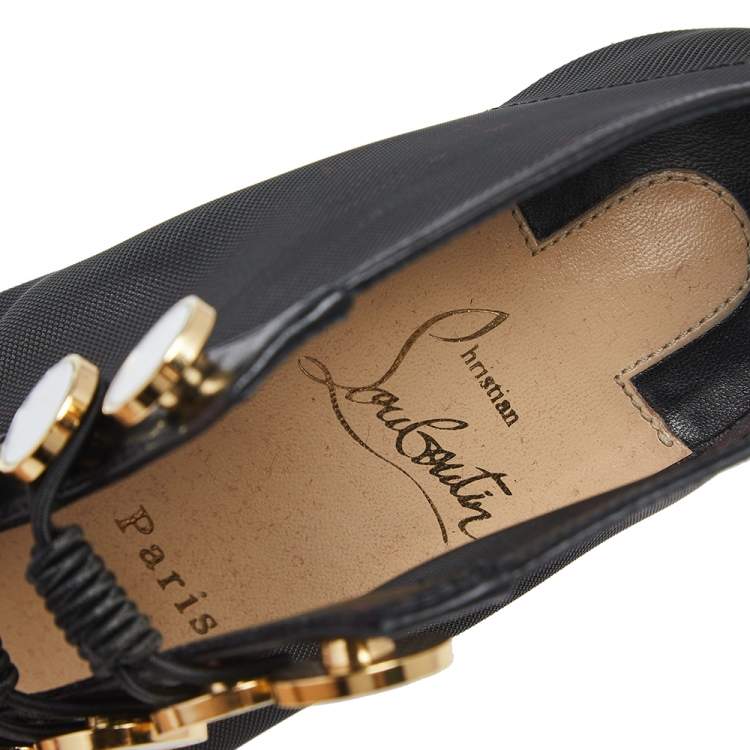 Pre Owned Christian Louboutin Black Mesh And Leather Marita Booties Size 36.5