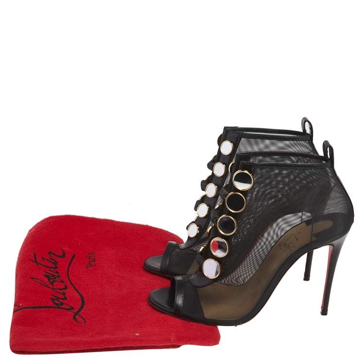 Pre Owned Christian Louboutin Black Mesh And Leather Marita Booties Size 36.5