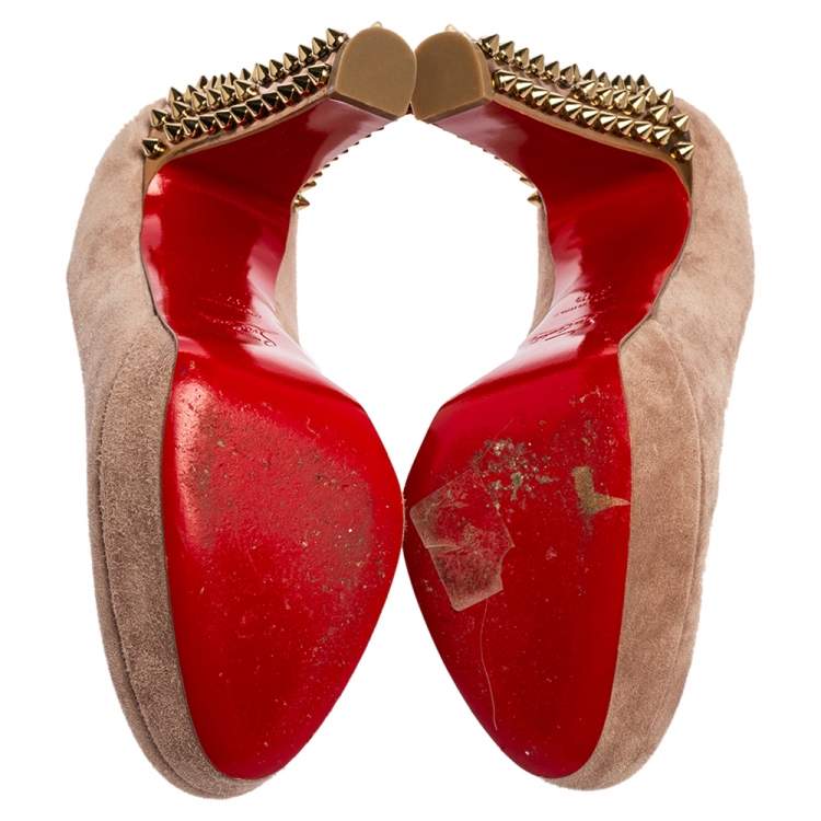 Pre Owned Christian Louboutin Beige Suede Babel Clou Platform Pumps Size 37.5