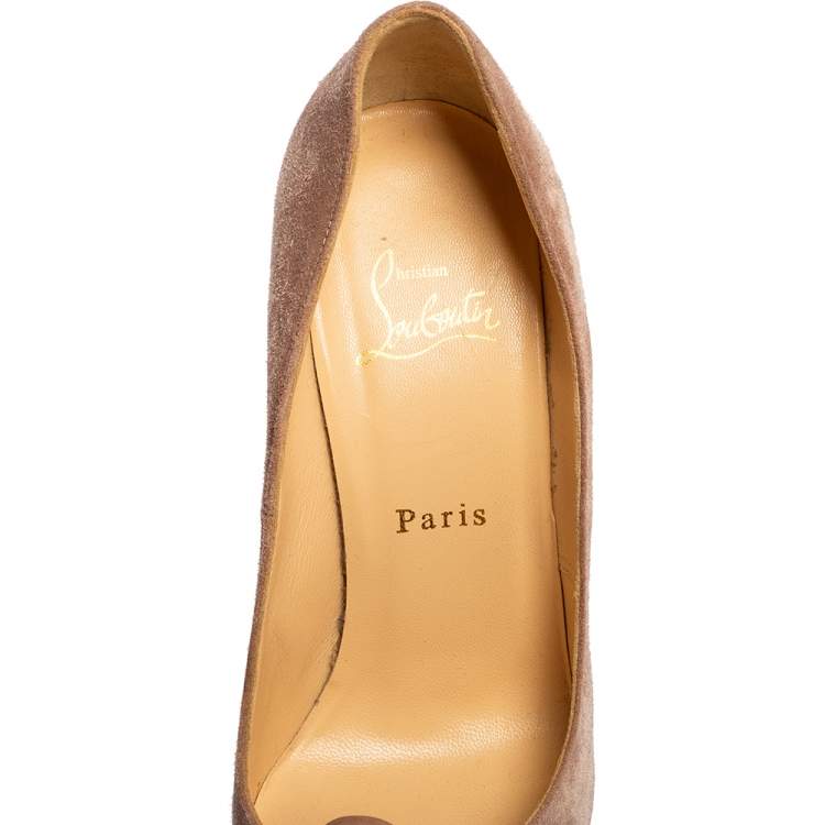 Pre Owned Christian Louboutin Beige Suede Babel Clou Platform Pumps Size 37.5