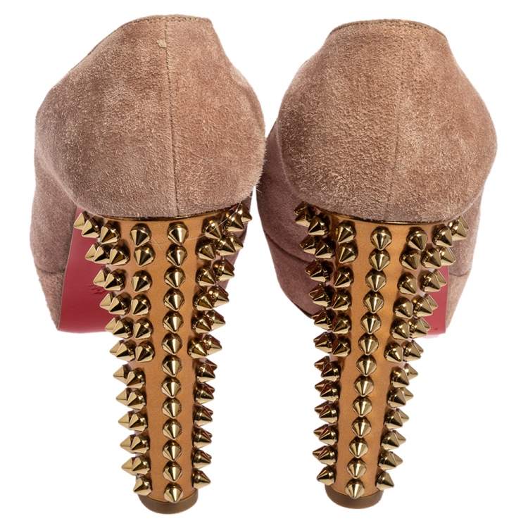 Pre Owned Christian Louboutin Beige Suede Babel Clou Platform Pumps Size 37.5