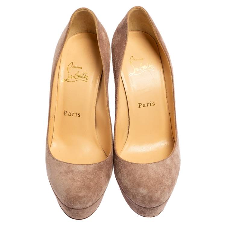 Pre Owned Christian Louboutin Beige Suede Babel Clou Platform Pumps Size 37.5