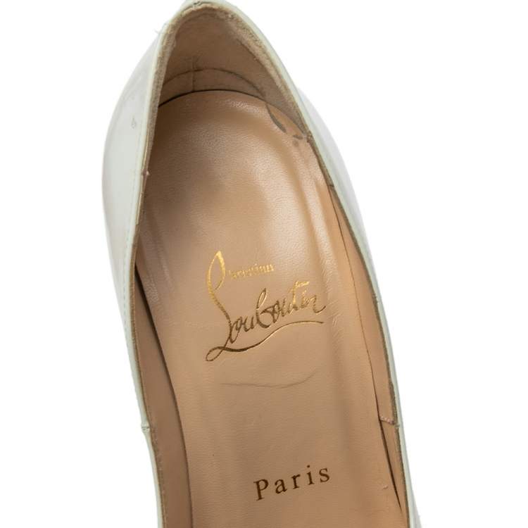 Pre Owned Christian Louboutin White Patent Leather Lady Peep Platform Pumps Size 35