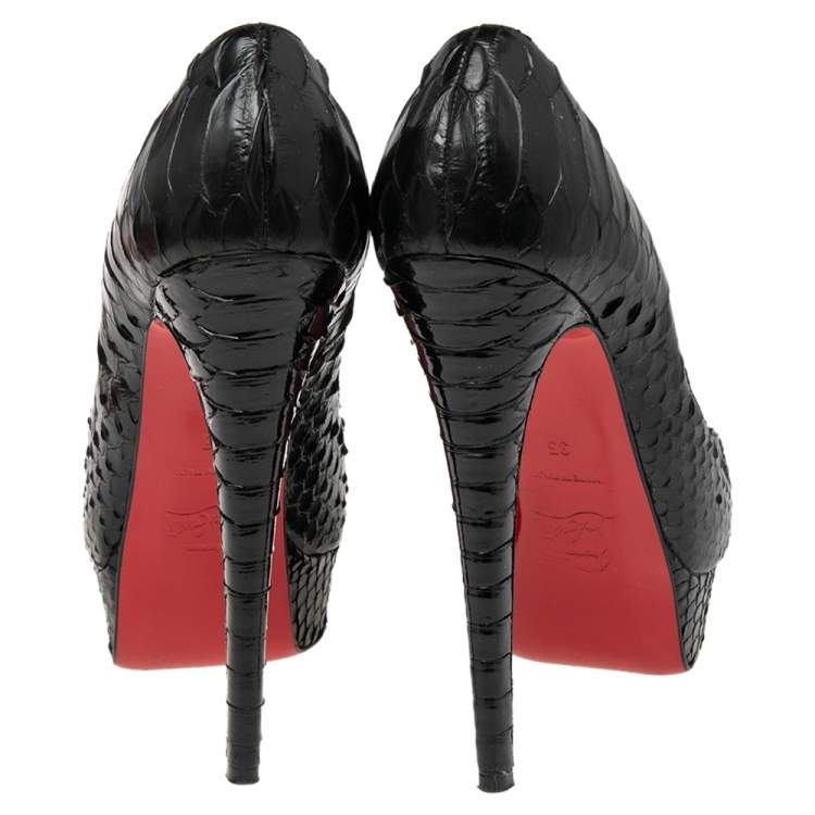 Pre Owned Christian Louboutin Black Python Lady Peep Toe Platform Pumps Size 35