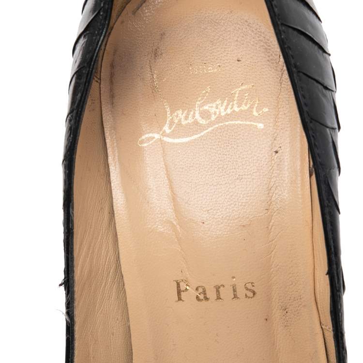 Pre Owned Christian Louboutin Black Python Lady Peep Toe Platform Pumps Size 35