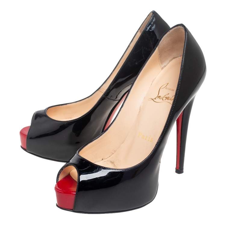 Pre Owned Christian Louboutin Black Patent Leather Very Prive  Pumps Size 35.5