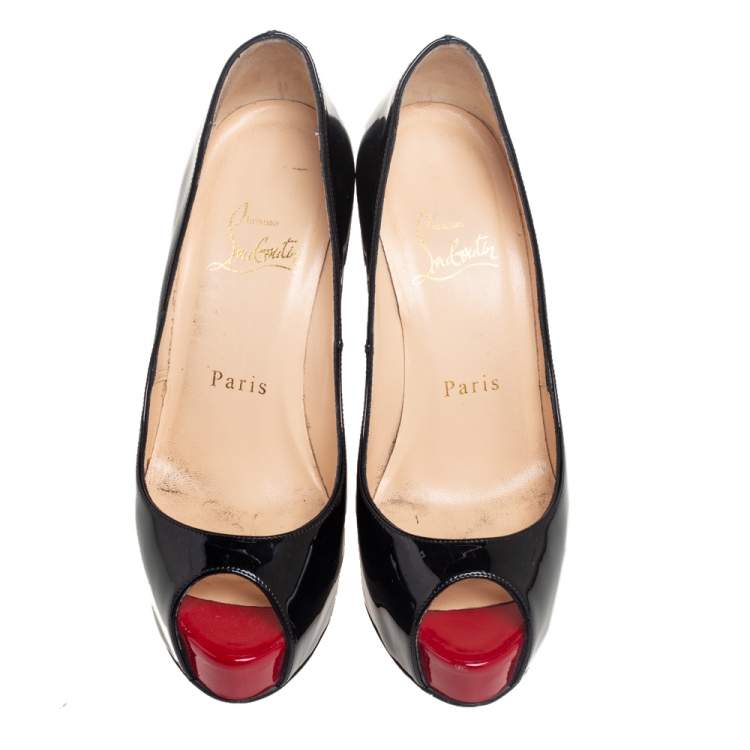 Pre Owned Christian Louboutin Black Patent Leather Very Prive  Pumps Size 35.5