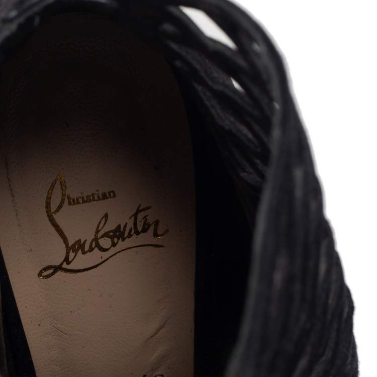 Pre Owned Christian Louboutin Black Suede Mrs Bouglione Cage Ankle Boots Size 41