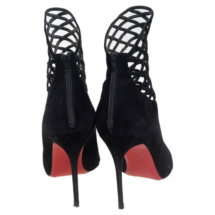 Pre Owned Christian Louboutin Black Suede Mrs Bouglione Cage Ankle Boots Size 41