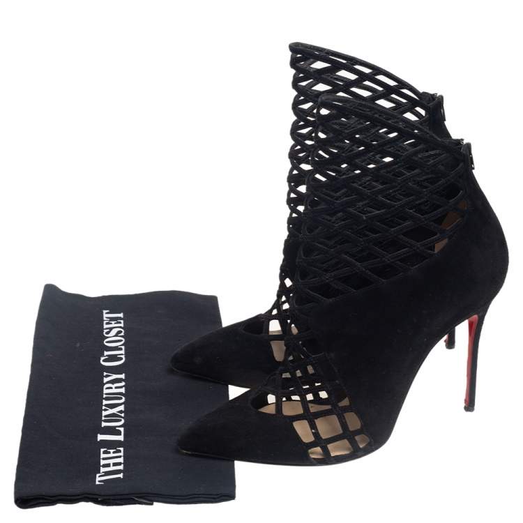 Pre Owned Christian Louboutin Black Suede Mrs Bouglione Cage Ankle Boots Size 41