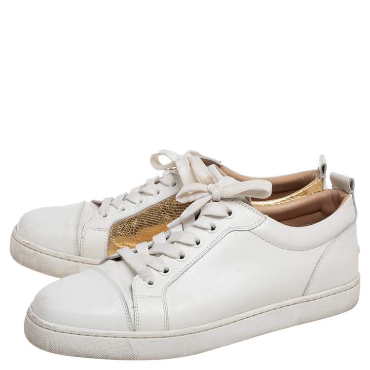 Pre Owned Christian Louboutin Gold/White Leather Louis Junior Low Top Sneakers Size 40