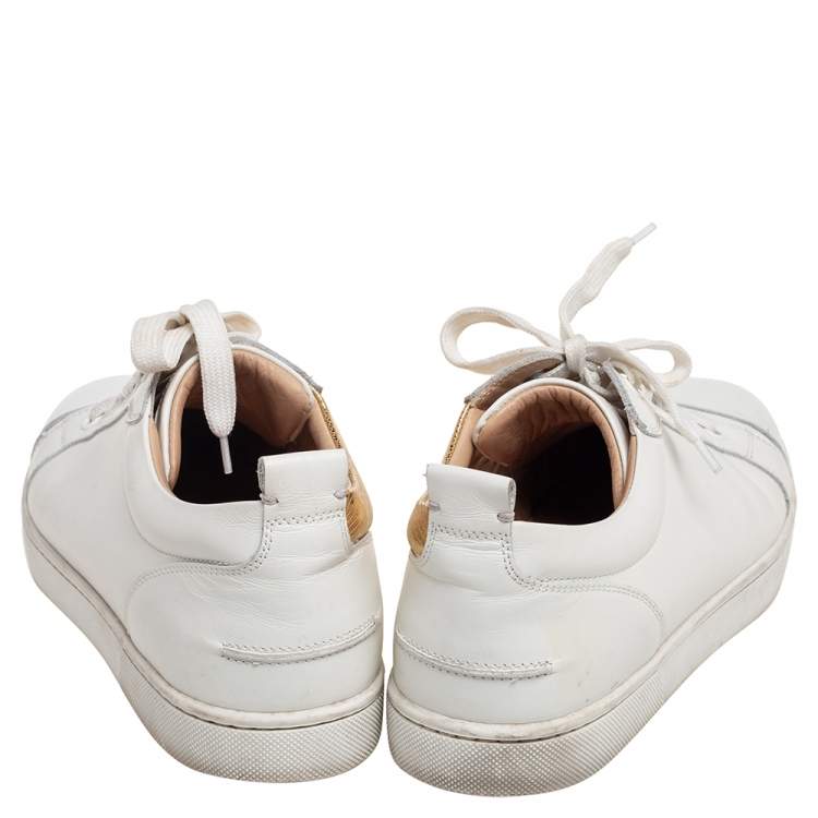 Pre Owned Christian Louboutin Gold/White Leather Louis Junior Low Top Sneakers Size 40