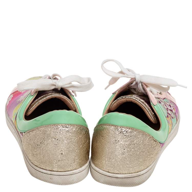 Pre Owned Christian Louboutin Multicolor Floral Printed Fabric, and Patent Leather Tissu Kyoto Flamingirl Low Top Sneakers Size 40