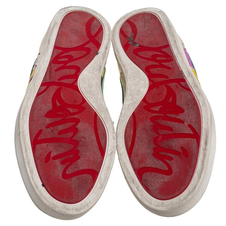 Pre Owned Christian Louboutin Multicolor Floral Printed Fabric, and Patent Leather Tissu Kyoto Flamingirl Low Top Sneakers Size 40