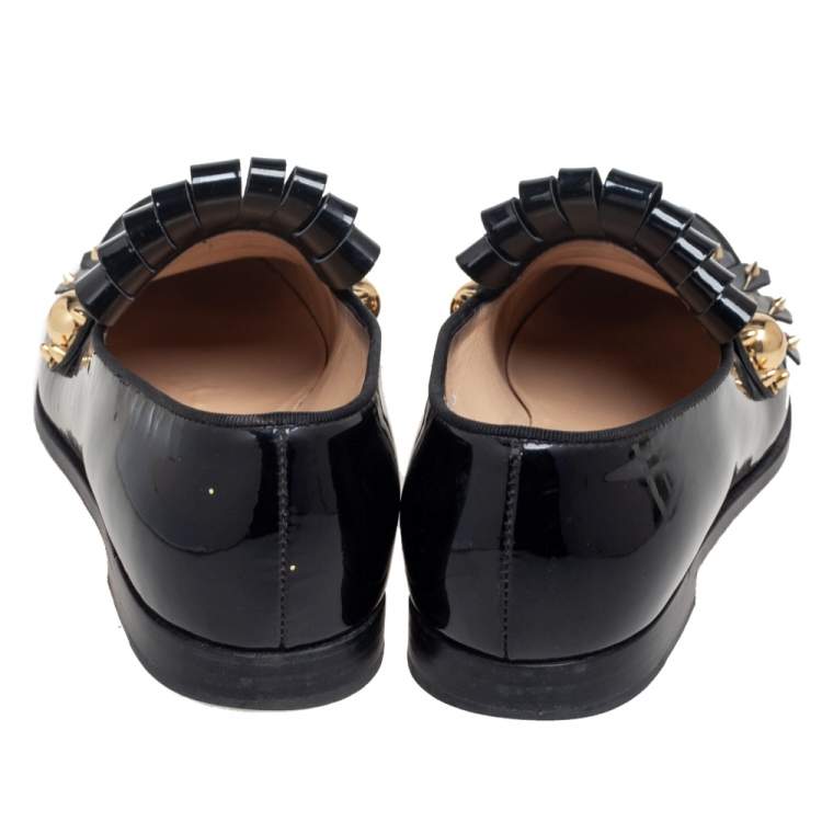 Pre Owned Christian Louboutin Black Patent Leather Octavian Bolla Fringe Loafers Size 39