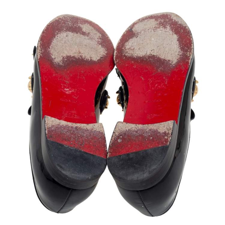 Pre Owned Christian Louboutin Black Patent Leather Octavian Bolla Fringe Loafers Size 39