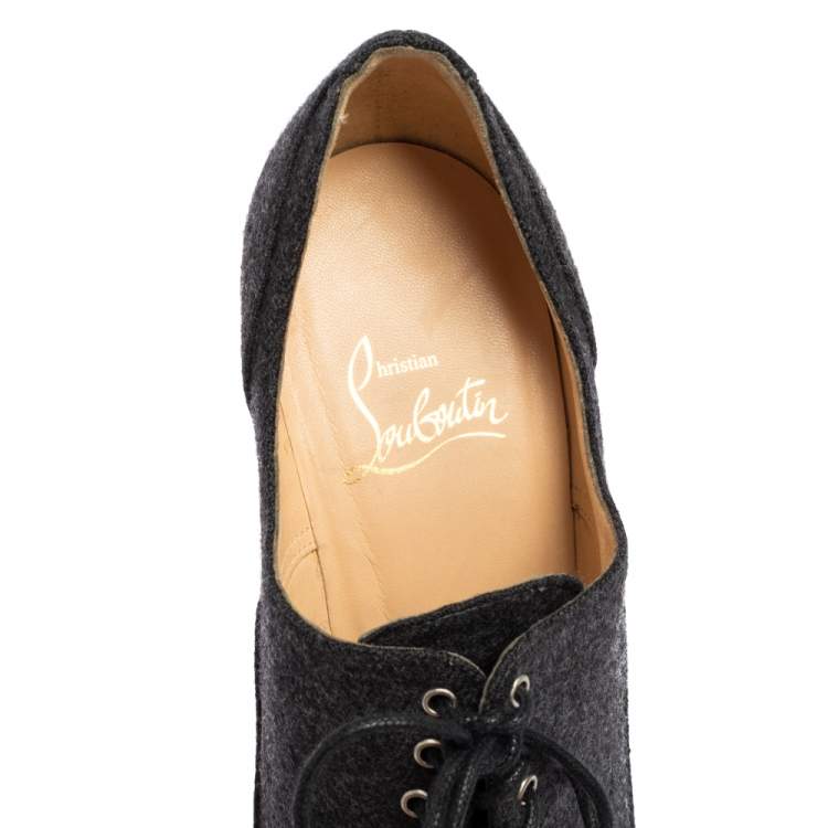 Pre Owned Christian Louboutin Grey Lace Up Flannel Lady Derby120mm Ankle Booties Size 37