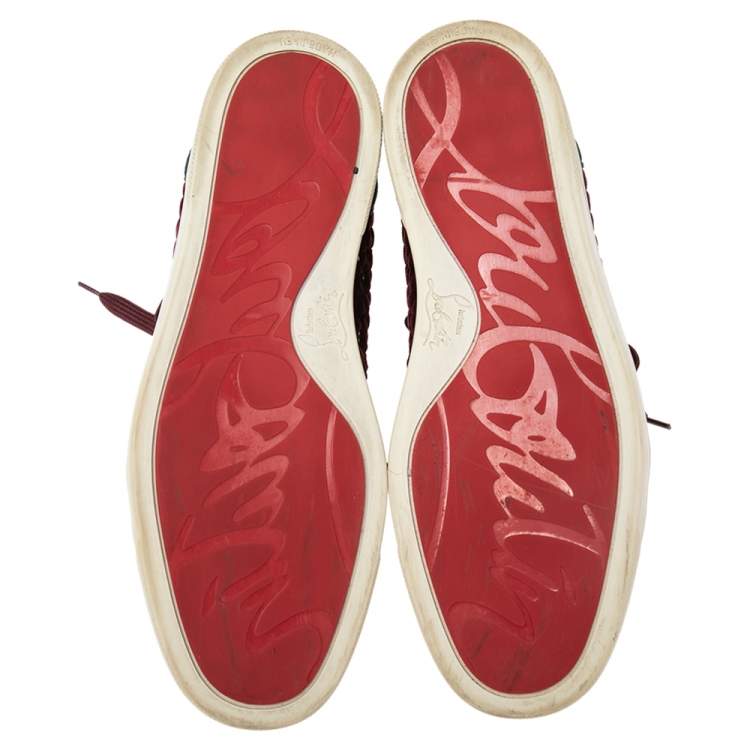 Pre Owned Christian Louboutin Red/Green Velvet And Suede Louis Orlato High Top Sneakers Size 40 