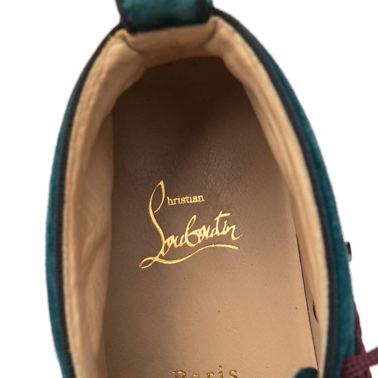 Pre Owned Christian Louboutin Red/Green Velvet And Suede Louis Orlato High Top Sneakers Size 40 