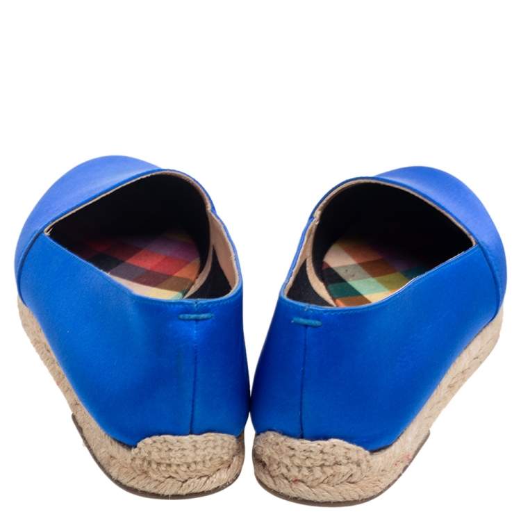 Pre Owned Christian Louboutin Blue Satin Espachica Espadrilles Flats Size 38