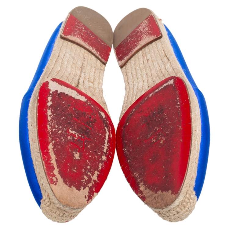 Pre Owned Christian Louboutin Blue Satin Espachica Espadrilles Flats Size 38