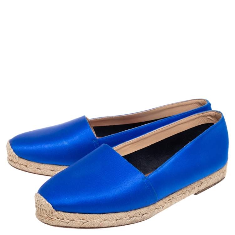 Pre Owned Christian Louboutin Blue Satin Espachica Espadrilles Flats Size 38