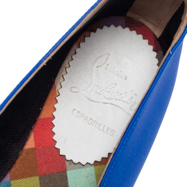 Pre Owned Christian Louboutin Blue Satin Espachica Espadrilles Flats Size 38