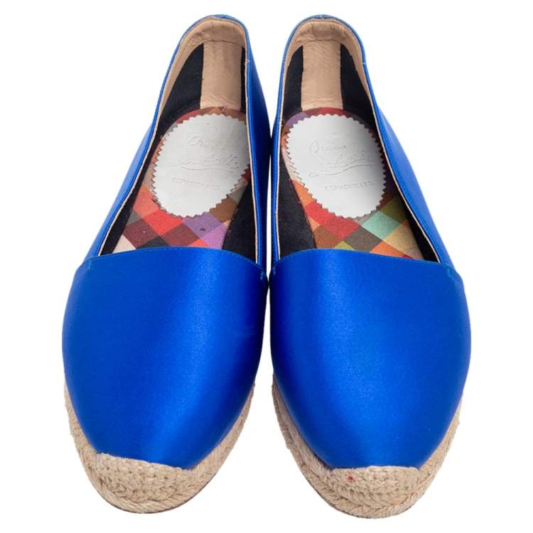 Pre Owned Christian Louboutin Blue Satin Espachica Espadrilles Flats Size 38