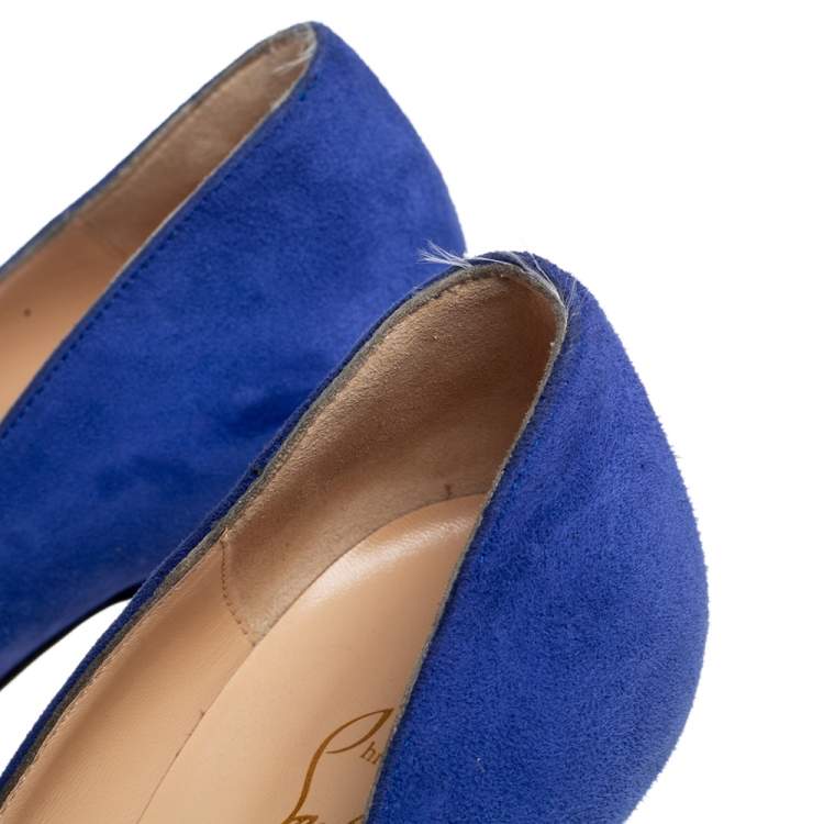 Pre Owned Christian Louboutin Blue Suede Victoria Platform Pumps Size 38.5