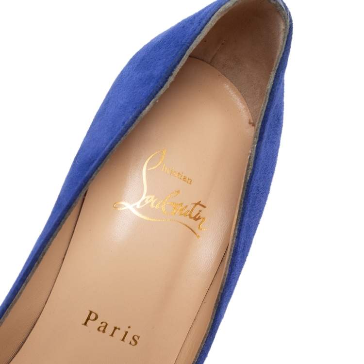 Pre Owned Christian Louboutin Blue Suede Victoria Platform Pumps Size 38.5