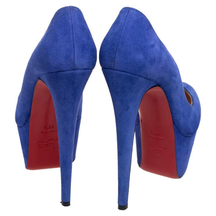 Pre Owned Christian Louboutin Blue Suede Victoria Platform Pumps Size 38.5