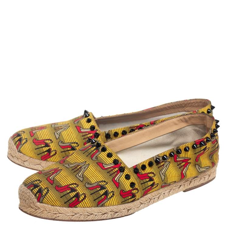 Pre Owned Christian Louboutin Multicolor Canvas Ares Spiked Espadrilles Flats Size 39