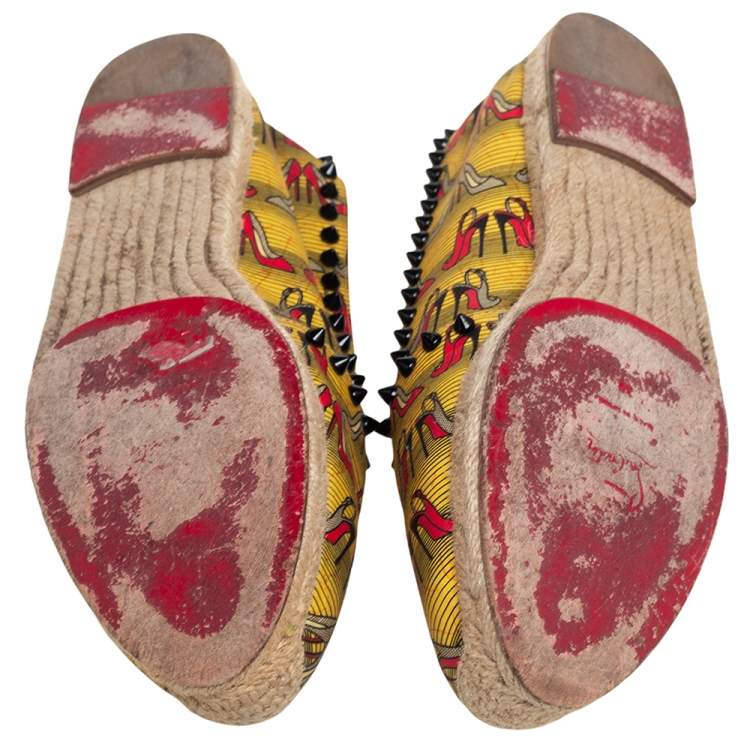 Pre Owned Christian Louboutin Multicolor Canvas Ares Spiked Espadrilles Flats Size 39