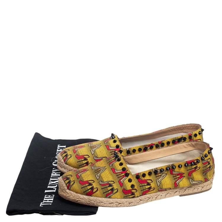 Pre Owned Christian Louboutin Multicolor Canvas Ares Spiked Espadrilles Flats Size 39