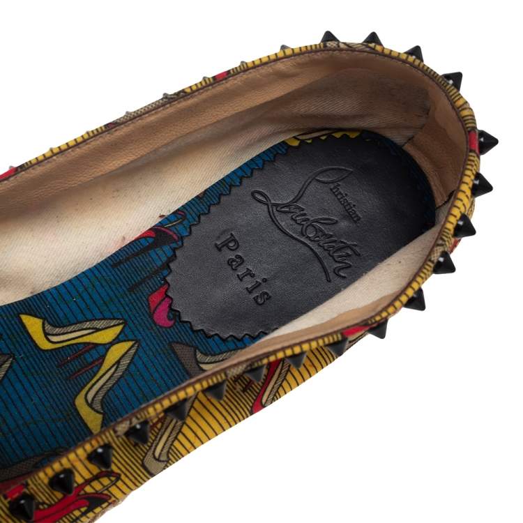 Pre Owned Christian Louboutin Multicolor Canvas Ares Spiked Espadrilles Flats Size 39
