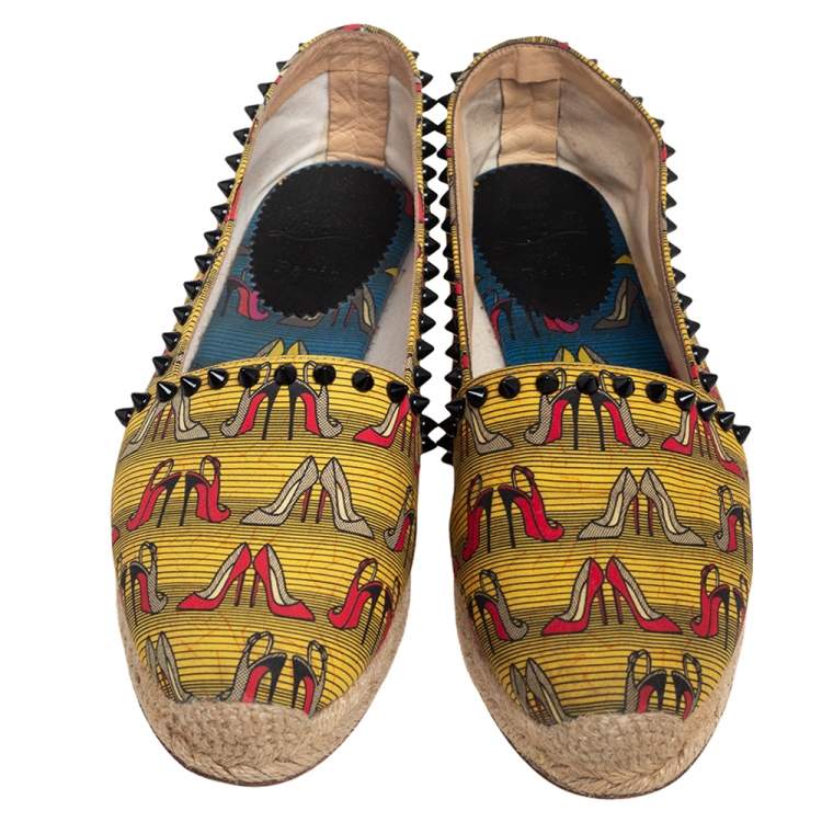 Pre Owned Christian Louboutin Multicolor Canvas Ares Spiked Espadrilles Flats Size 39