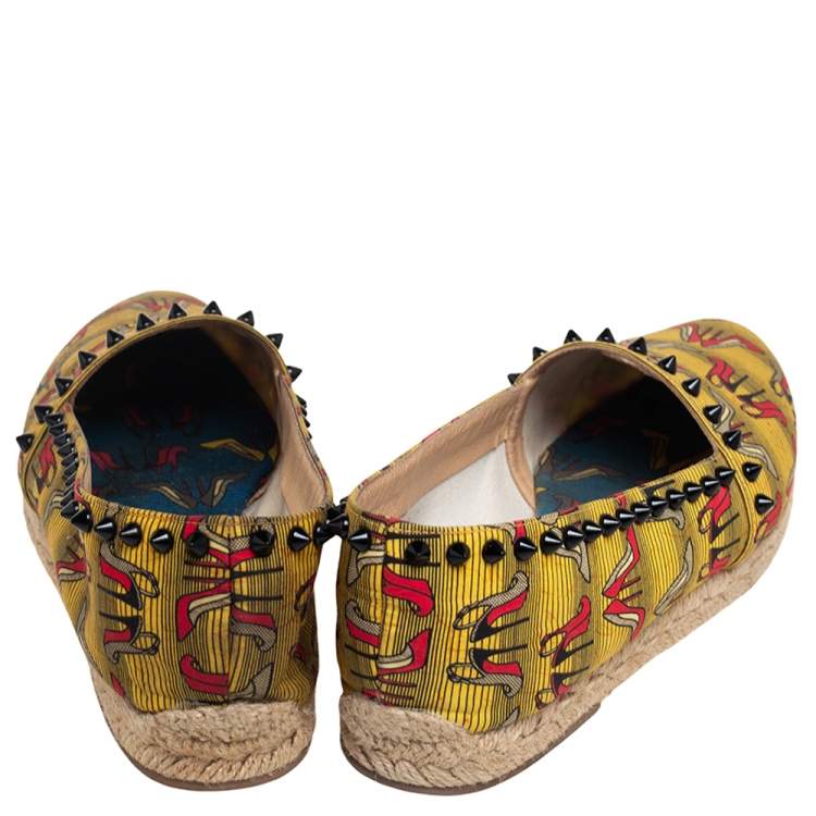 Pre Owned Christian Louboutin Multicolor Canvas Ares Spiked Espadrilles Flats Size 39