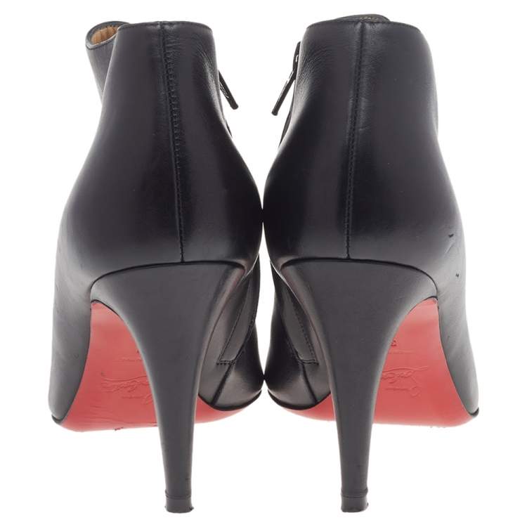 Pre Owned Christian Louboutin Black Leather Belle Ankle Length Boots Size 39